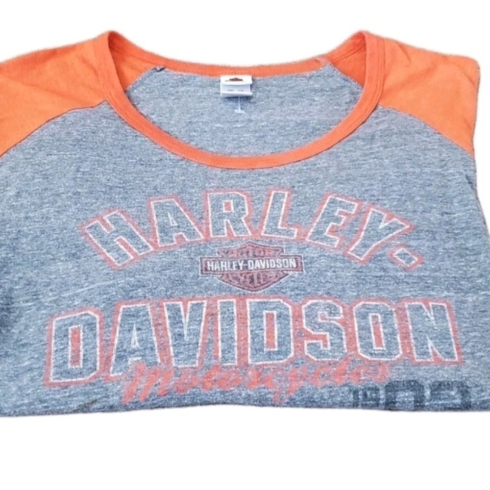 Harley-Davidson Gray and Orange 3/4 Sleeve Tee Womens Size 2XL